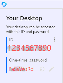 RustDesk window showing your ID and one-time password